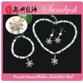 Handmade Snowflake Pendant Necklace Bracelet Earring Pearl Jewelry Set